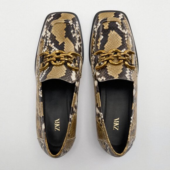 NEW Zara Animal Print 100% Leather Snakeskin Loafers, Size EU 37 - Picture 6 of 16